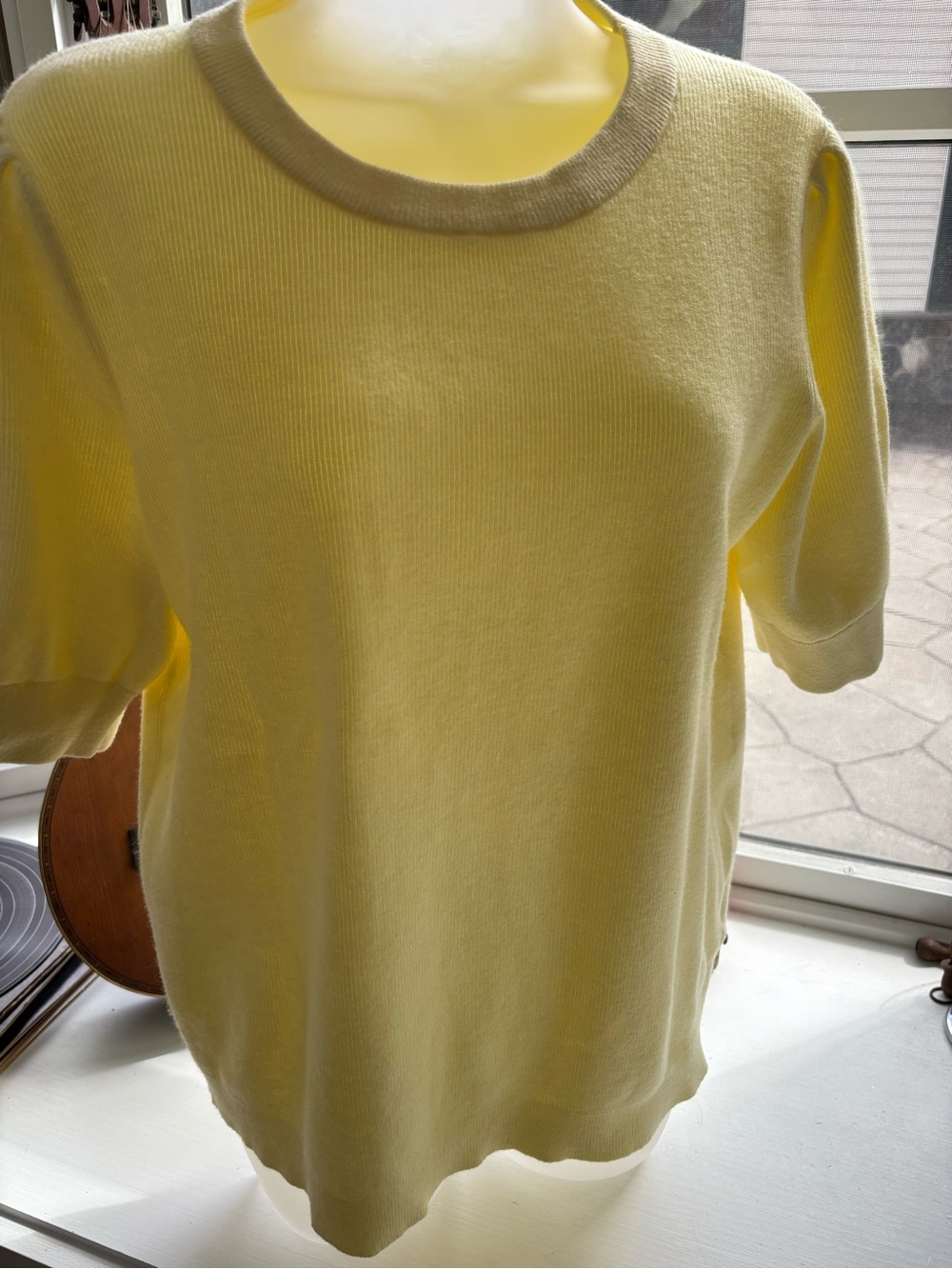 Yellow Puff Sleeve Knit Top - Women's Casual Tee